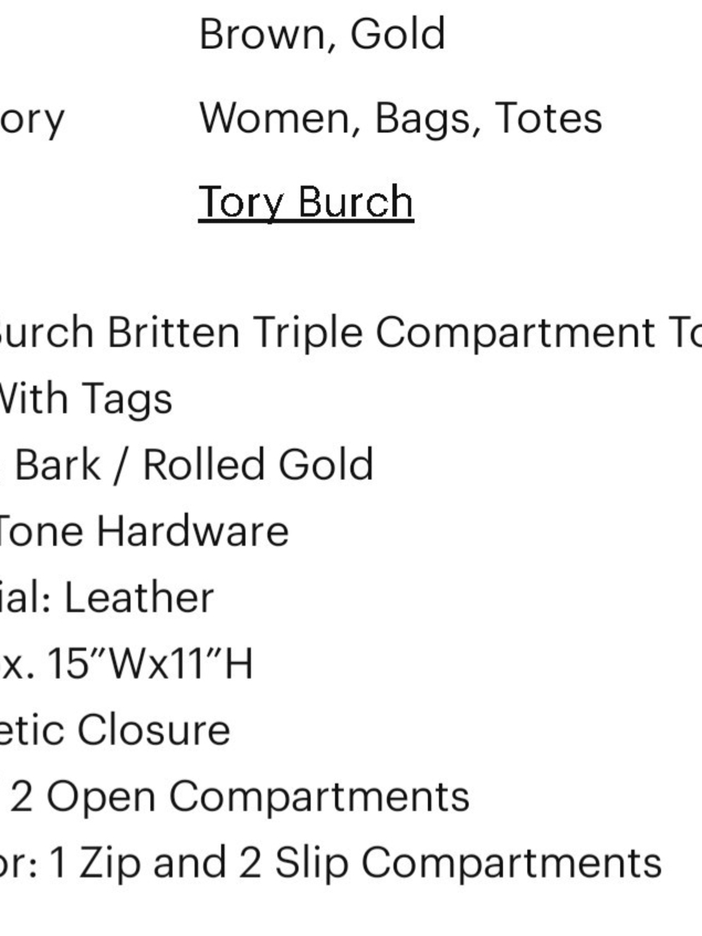 Tory Burch Britten Triple Compartment Tote in Bark Women's Shoulder Bag - Picture 8 of 8